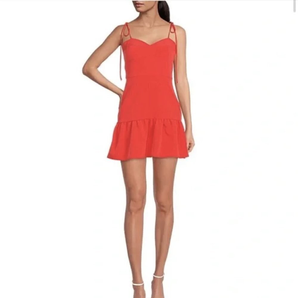 NWT Gianni Bini Elena Ruffle Drop Waist Flounce Hem Tie Shoulder Mini Dress